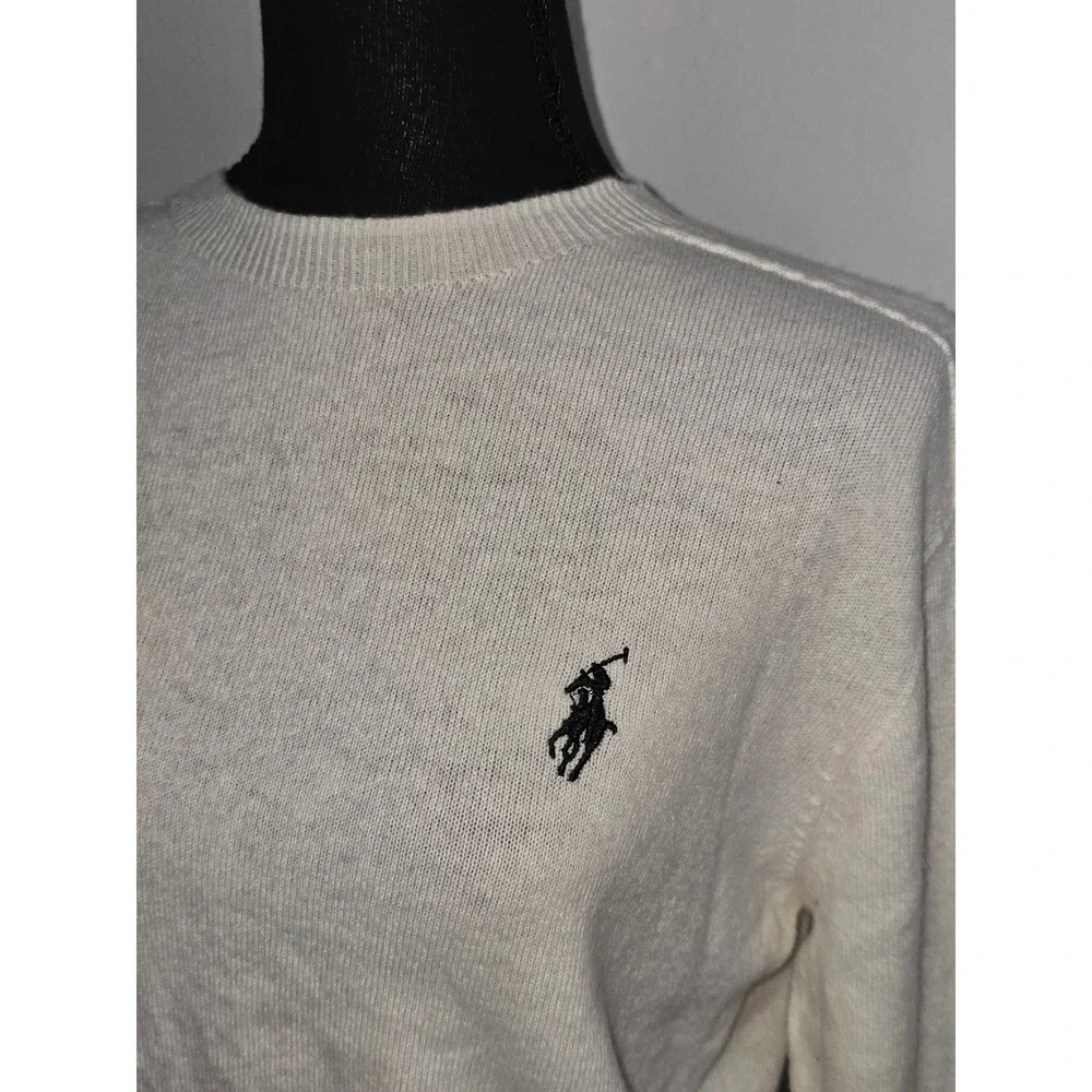 Women's 100% Wool Sweater Cream Crewneck quiet luxury classic preppy - Picture 3 of 9
